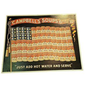 Campbell's Soups USA Flag Metal Tin Sign Vtg 2001 125th Anniversary 16"x12.25"